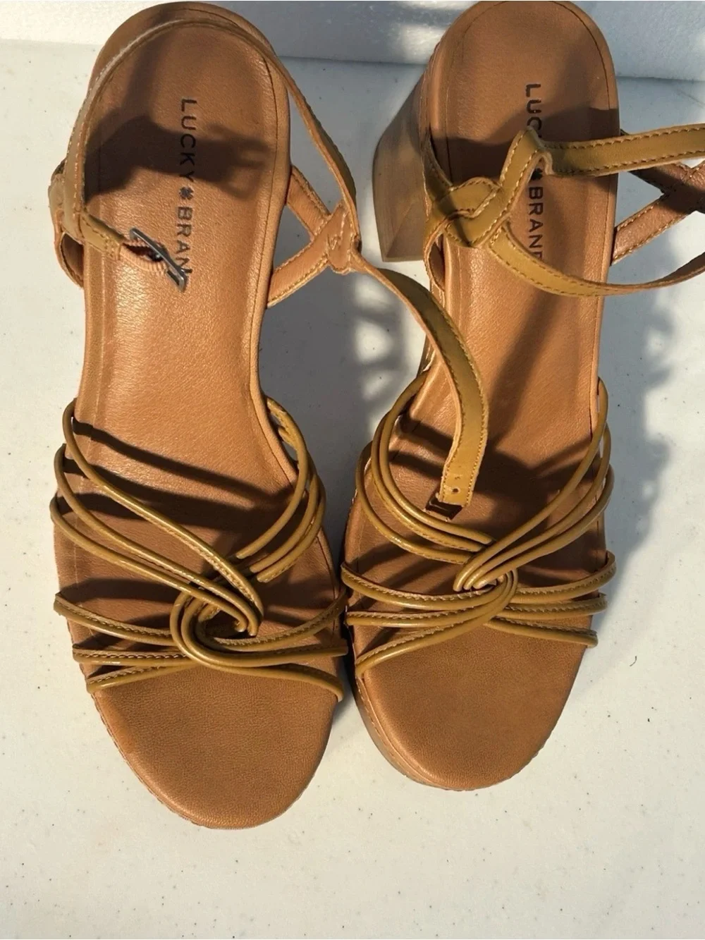Lucky Brand Tan Strappy Platform Sandals